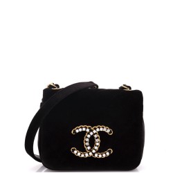 Crystal CC Full Flap Bag Quilted Velvet Mini