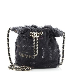 Denim Mood Chain Bucket Bag Logo Printed Quilted Fringe Denim Small