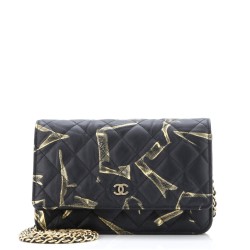 Wallet on Chain Quilted Printed Crumpled Calfskin
