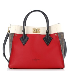 On My Side Tote Leather with Monogram Canvas MM
