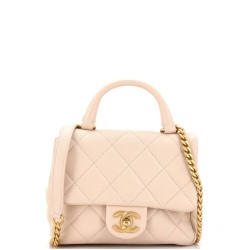 Square Top Handle Flap Bag Quilted Shiny Caviar Mini