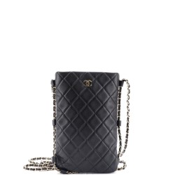 Chain Around Flat Phone Holder Crossbody Quilted Lambskin