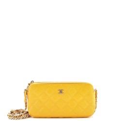 Double Zip Clutch with Chain Quilted Caviar
