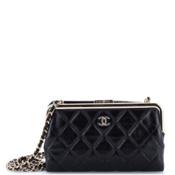 Logo Clasp Frame Clutch with Chain Quilted Lambskin Small