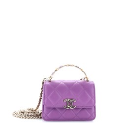 Coco Enamel Top Handle Flap Clutch with Chain Quilted Lambskin