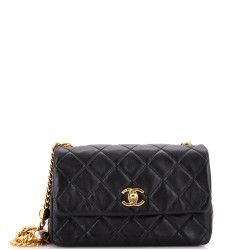 Resin Pearl Chain Flap Bag Quilted Lambskin Small