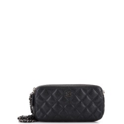 Double Zip Clutch with Chain Quilted Caviar
