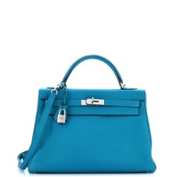 Kelly Handbag Bleu Izmir Togo with Palladium Hardware 32