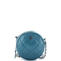 Round Clutch with Chain Quilted Iridescent Caviar Mini
