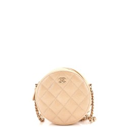 Round Clutch with Chain Quilted Caviar Mini