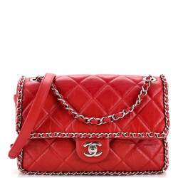 Running Chain Around Flap Bag Quilted Crumpled Calfskin Medium