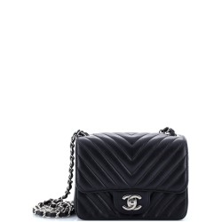 Square Classic Single Flap Bag Chevron Lambskin Mini