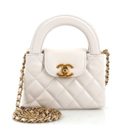Kelly Top Handle Clutch with Chain Quilted Shiny Aged Calfskin