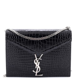 Cassandra Chain Shoulder Bag Crocodile Embossed Leather Small