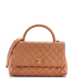 Coco Top Handle Bag Quilted Caviar with Chain Detail Handle Small