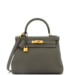 Kelly Handbag Grey Clemence with Gold Hardware 28