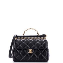 CC Bar Chain Top Handle Convertible Flap Bag Quilted Lambskin Small