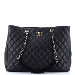 Classic CC Shopping Tote Quilted Caviar Large