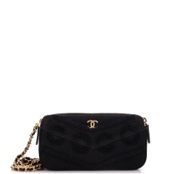 Coco Double Zip Clutch with Chain Fringe Chevron Denim