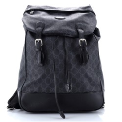 Interlocking G Patch Drawstring Flap Backpack GG Coated Canvas Medium