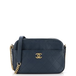 Button Up Camera Case Quilted Calfskin with Grosgrain Small