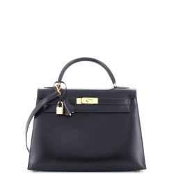 Kelly Handbag Noir Box Calf with Gold Hardware 32