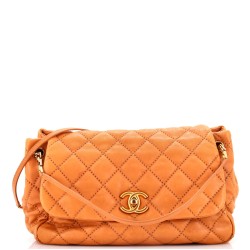 Retro Chain Accordion Flap Bag Quilted Leather Large