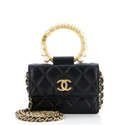 Pearl Crown Clutch with Chain Quilted Lambskin