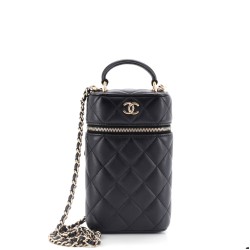 Classic Vanity Top Handle Phone Holder with Chain Quilted Lambskin