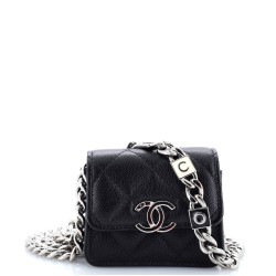 Coco Enamel Strap Flap Clutch with Chain Quilted Caviar Mini