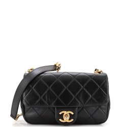 Crystal Pearls Chain Flap Bag Quilted Calfskin Small