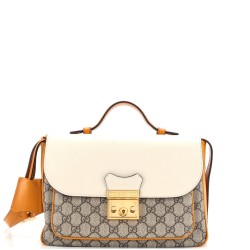 Padlock Front Pocket Flap Shoulder Bag GG Coated Canvas and Leather Small