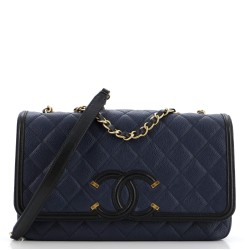 Filigree Flap Bag Quilted Caviar Medium