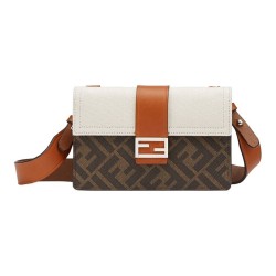 FENDI Baguette Canvas With Leather Baguette Bag Clutch Shoulder Bag Crossbody Bag Regular Men's Brown White
