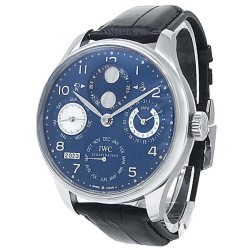 Pre-owned IWC Portuguese Perpetual Calendar Automatic Moon Phase Blue Dial Men's Watch IW503203