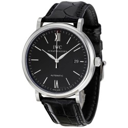 Portofino Automatic Black Dial Black Leather Men's Watch 3565-02