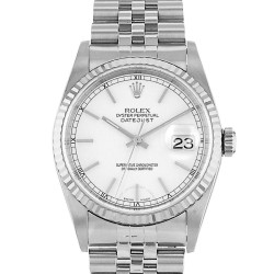 Pre-owned Rolex Datejust 36 Automatic Chronometer White Dial Men's Watch 16234 WSJ