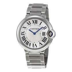 Pre-owned Cartier Ballon Bleu de Cartier Silvered guilloche Dial Unisex Watch W69011Z4