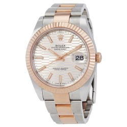 Datejust 41 Silver, Fluted Motif Dial Automatic Men's 18kt Everose Gold Oyster Watch M126331-0017