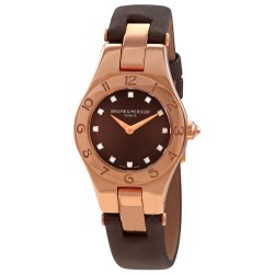 Baume and Mercier Linea Brown Diamond Dial 18kt Rose Gold Brown Satin Ladies Watch 10090