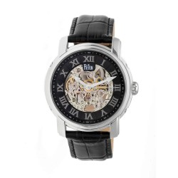 Kahn Black Skeleton Roman Numeral Black Leather Strap Men's Watch RN4304