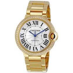 Pre-owned Cartier Ballon Bleu Medium Diamond Silvered Opalined Dial Ladies Watch WE9004Z3