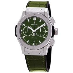Pre-owned Hublot Classic Fusion Chronograph Satin-finished Green Sunray Dial Men's Watch 541.NX.8970.LR
