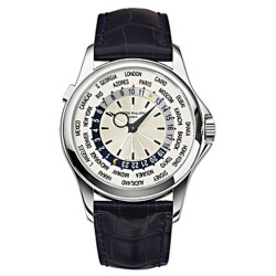 Pre-owned Patek Philippe World Time GMT White Guilloched Dial Men's Watch 5130G