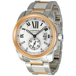 Pre-owned Cartier Calibre De Cartier Silver Opaline Dial Men's Watch W7100036