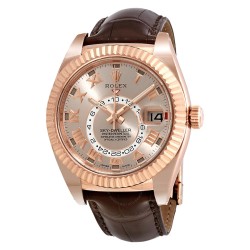 Pre-owned Rolex Sky Dweller GMT Automatic Rose Sundust Dial Men's Watch 326135SNRL