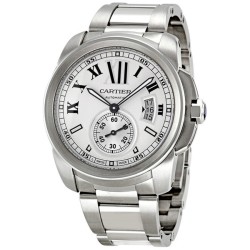 Pre-owned Cartier Calibre De Cartier Silver Opaline Dial Men's Watch W7100015