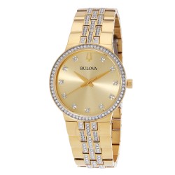 Crystal Quartz Champagne Dial Men's Watch and Cross Pendant Necklace Box Set 98K113