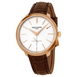 Pre-owned Patek Philippe Calatrava Silver Dial 18k Rose Gold Brown Leather Men's Watch 5123R-001