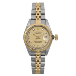 Pre-owned Rolex Datejust Automatic Chronometer Diamond Champagne Dial Ladies Watch 69173 CDJ